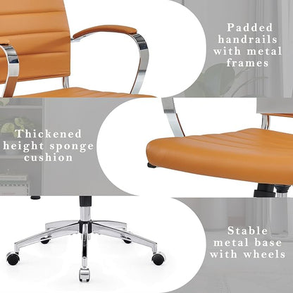 Ergonomics Office Chair Modern Office Chair with Armrests, Adjustable Swivel Desk Chair for Home Office, Leather Executive Office Chair（tan