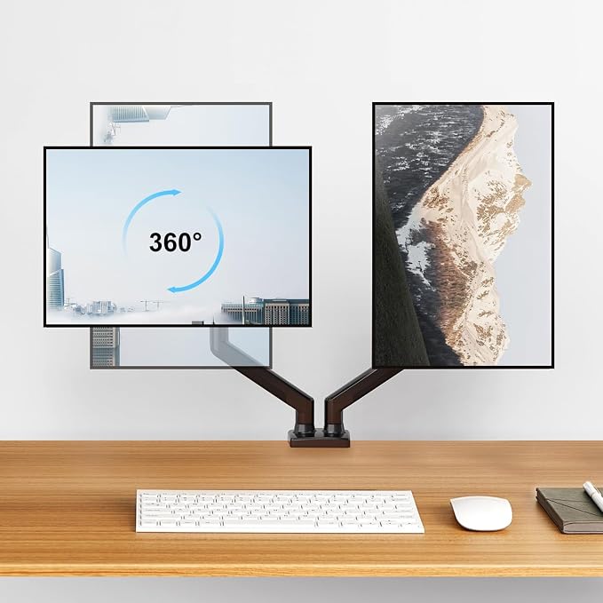 Dual Monitor Mount Fits 13 to 32 Inch Computer Screen, Dual Monitor Arm Hold 4.4-19.8lbs Each, Full Motion Monitor Desk Mounts for 2 Monitors, Gas Spring Monitor Stand, VESA Mount