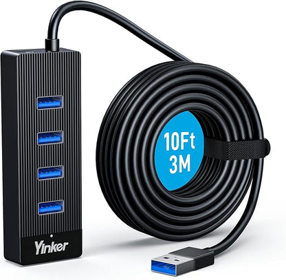 USB 3.0 Hub Long Cable 10FT, 4 Port USB Extension Data Cable USB Dock Extender for Desktop PC Laptop Mac, Windows, 5Gbps