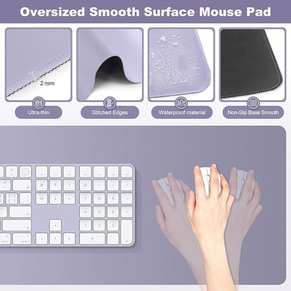 4-in-1 Large Gaming Mouse Pad, Keyboard Wrist Rest Pad & Wrist Support Mousepad Set, Extended Desk Pad Waterproof Desk Mat Protector for Home Office Decor Study Game 35.4×15.7 Inches I Noble Purple