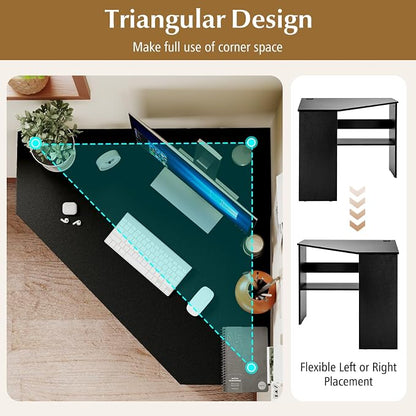 Giantex Corner Desk, Space-Saving Triangle Computer Desk with Storage Shelves & CPU Stand, Modern Makeup Vanity Table for Bedroom, Writing Desk for Small Spaces (Black)