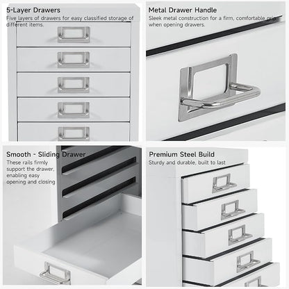Office Storage Cabinet - File Cabinet Mini 5 Tier Metal File Organizer Document Organizer, for Home, Office, Desk (White)