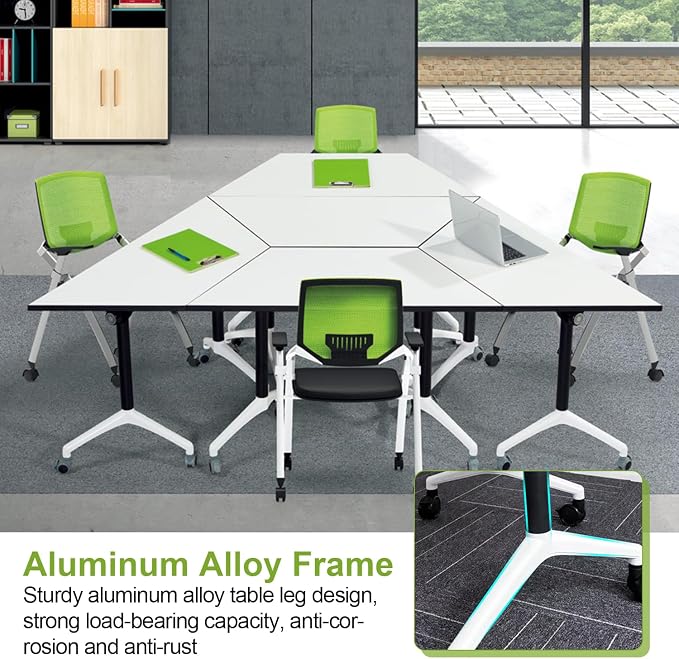 Conference Room Table,Trapezoidal Rolling Splicing Multifunctional Computer Desk for Conference Rooms,Flip Top Training Seminar Table with Silent Locking Wheels,Size:47.2"L*20.4"W*29.5"H( 2Pack)