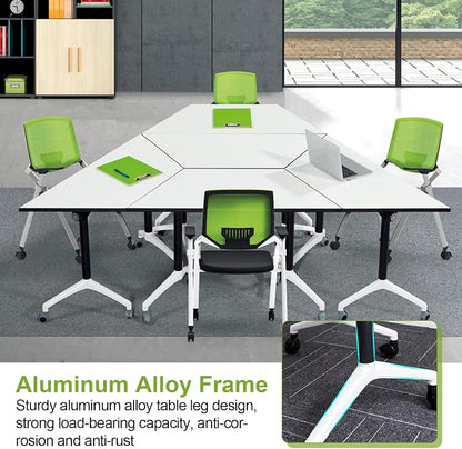 Conference Room Table,Trapezoidal Rolling Splicing Multifunctional Computer Desk for Conference Rooms,Flip Top Training Seminar Table with Silent Locking Wheels,Size:47.2"L*20.4"W*29.5"H( 2Pack)