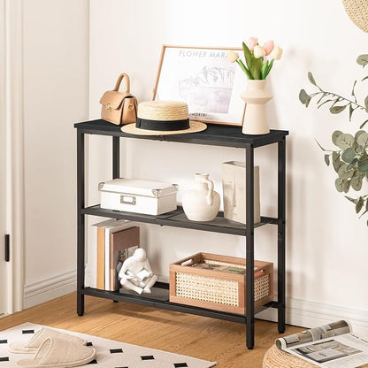 HOOBRO 29.5" Narrow Console Table, 3 Tier Entryway Table with Shelves, Thin Sofa Table, Behind Couch Table, Display Side Table, for Hallway, Entrance, Living Room, Black BB73XG01