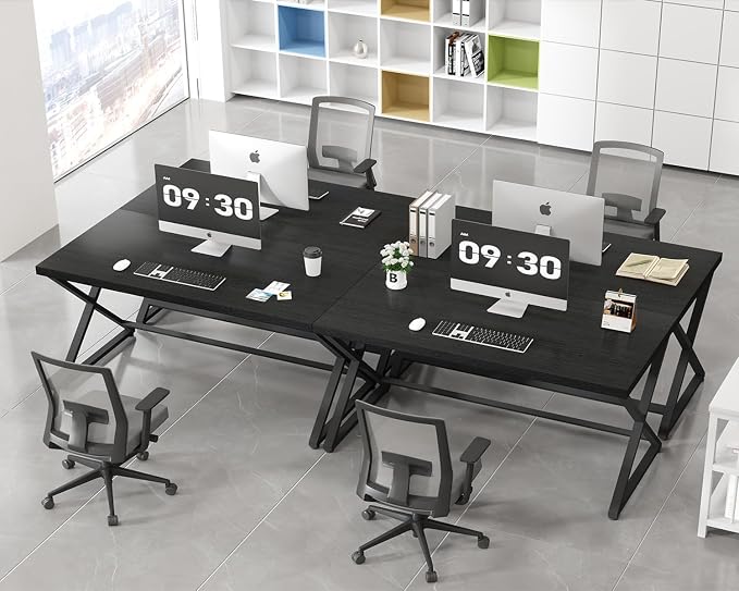 IBF Black Desk, Modern Computer Desk for Writing Study, Industrial Simple Home Office Work Desk in Bedroom, Wood Metal Pc Gaming Laptop Workstation Executive Computer Table, Black Oak, 60 Inch