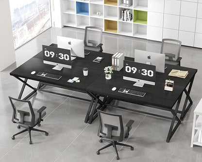 IBF Black Desk, Modern Computer Desk for Writing Study, Industrial Simple Home Office Work Desk in Bedroom, Wood Metal Pc Gaming Laptop Workstation Executive Computer Table, Black Oak, 60 Inch