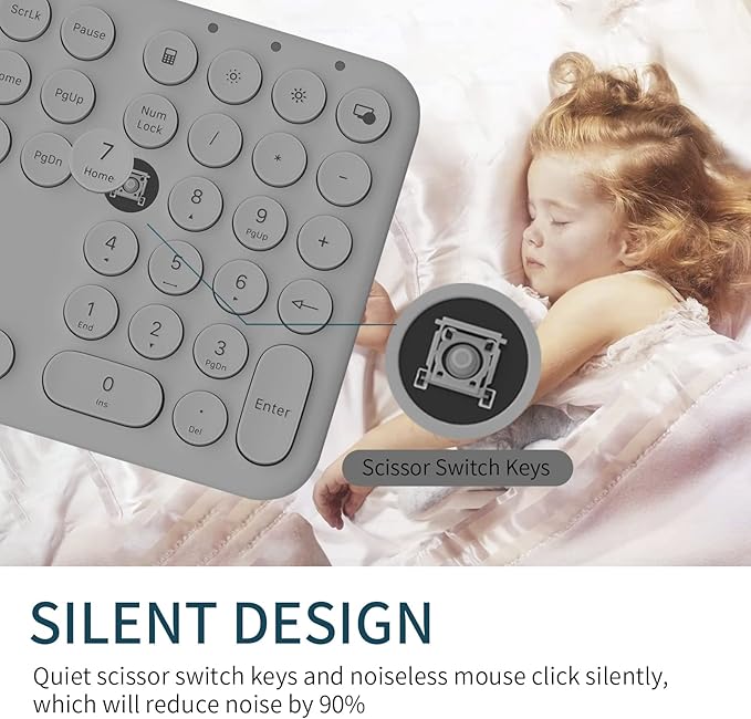 Wireless Keyboard and Mouse Combo, Slim Silent Round Keycaps (Gray) | 2.4GHz USB Plug-and-Play, Full-Size 110-Key Layout, Compatible with PC & Laptops