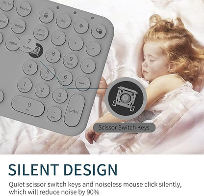 Wireless Keyboard and Mouse Combo, Slim Silent Round Keycaps (Gray) | 2.4GHz USB Plug-and-Play, Full-Size 110-Key Layout, Compatible with PC & Laptops
