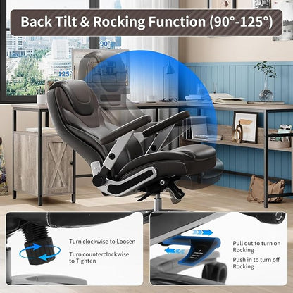 Big and Tall Office Chair with 5D Arms, Fabric & PU Leather Heavy Duty Desk Chair, Adjustable Lumbar Support & Height, Tilt Function, High Back Ergonomic Executive Computer Chair