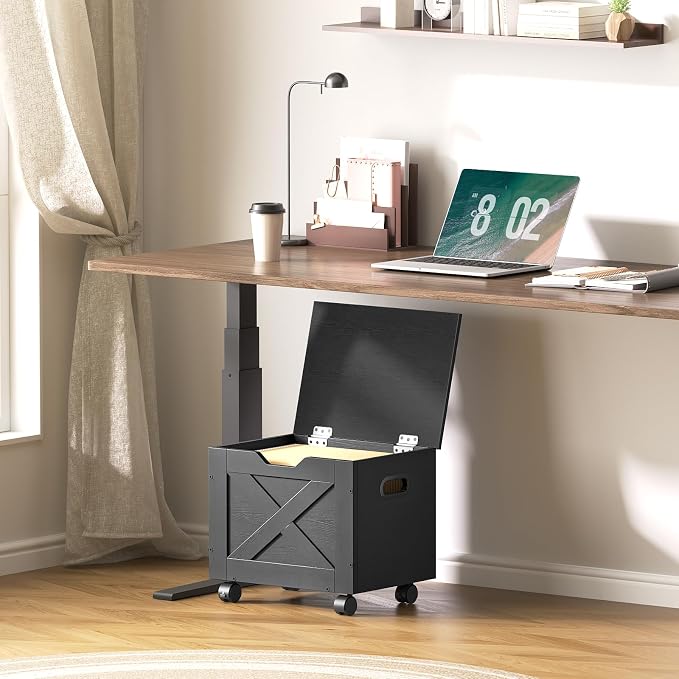 MAHANCRIS Rolling Filing Cabinet, Small File Cabinet Under Desk with Single Drawer, Hanging File Organizer for A4/Letter-Size Documents, Organizer Box, for Home Office, Black FCBK4001