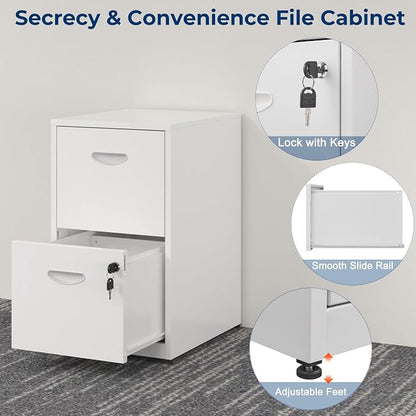 UNICOLY 2 Drawer File Cabinet with Lock, Metal File Cabinets for Home Office, Under Desk Storage, Printer Stand, Office File Cabinets for Letters and File Boxes, Assembly Required, White
