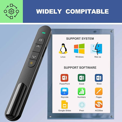 QUI Presentation Clicker with Volume Control, 2.4GHz USB Wireless Presenter Remote, PowerPoint Clicker Slide Advancer Compatible with Mac, Windows, Google Slides, Keynote