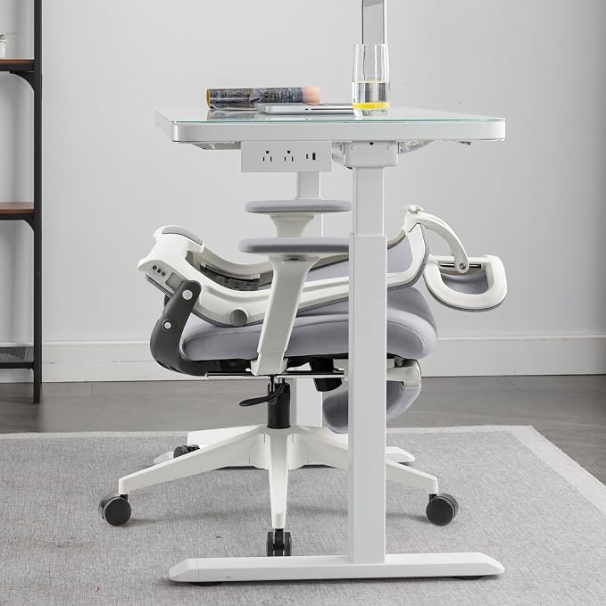 Foldable Office Chair with Foot Rest, Ergonomic Office Chair with Adjustable Lumbar Support, Headrest, Armrest, Home Office Desk Chairs for Space Saving, Grey