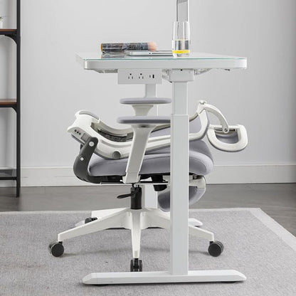 Foldable Office Chair with Foot Rest, Ergonomic Office Chair with Adjustable Lumbar Support, Headrest, Armrest, Home Office Desk Chairs for Space Saving, Grey