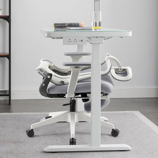 Foldable Office Chair with Foot Rest, Ergonomic Office Chair with Adjustable Lumbar Support, Headrest, Armrest, Home Office Desk Chairs for Space Saving, Grey