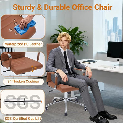Sidanli Office Desk Chairs with Wheels, Executive Swivel Rolling Faux Leather Conference Chair with Comfortable Lumbar Support for Home Office(High Back, Brown)