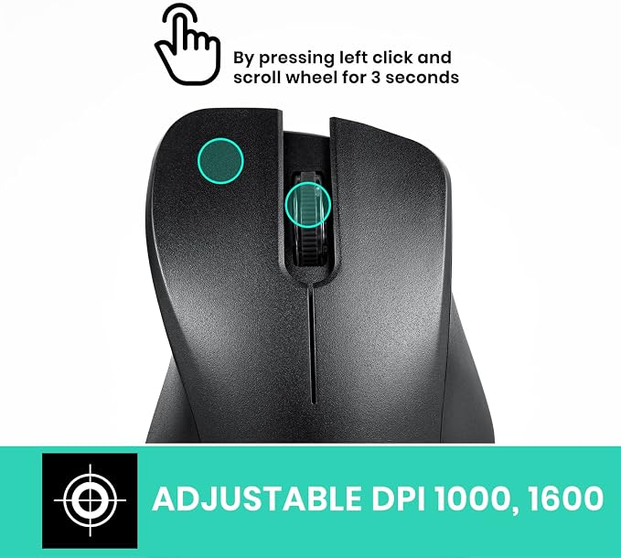 Perixx PERIMICE-621B Wireless Mouse - Silent Click with Ergo Design - Compatible for Desktop and Laptop PC - Wireless 2.4 GHz - Black