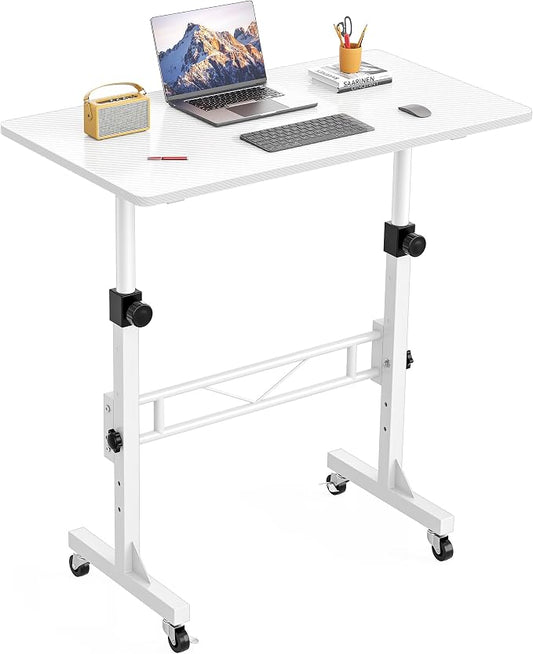 HOMIDEC Standing Desk, 32 Inch Portable Small Desk Adjustable Height, Rolling Home Office Desks with Wheels, Sit Stand Desk for Bedroom Walking Pad Home Office Small Space, White