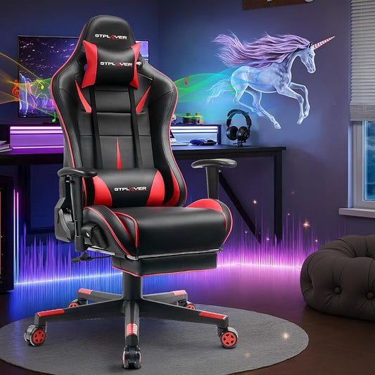 GTPLAYER Gaming Chair with Speakers, Video Game Chairs with Footrest for Adults, Ergonomic Computer PC Gamer Reclining Chair(Red)