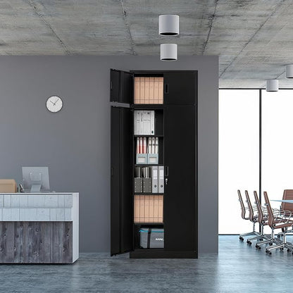 Metal Storage Cabinet, 87 Inch Tall Metal Storage Cabinet with Doors and Shelves, Pantry Cabinets for Kitchen Storage, Garage Cabinet for Living, Dining Room, Assemble Required