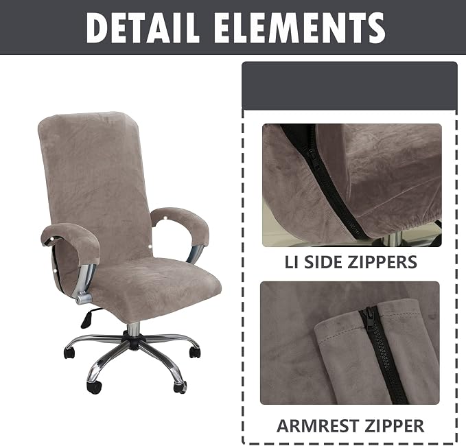 Velvet Plush Ergonomic Office Chair Cover, Khaki, XL | Stretchable Protector Comfortable, Cat Proof, For Mesh Office Desk Chair Rotating Chairs with Wheels and Armrest