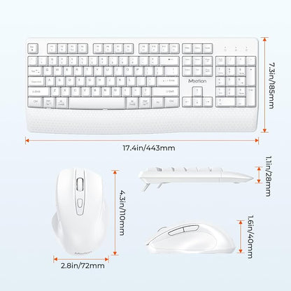 MEETION White Wireless Keyboard and Mouse, 2.4G USB Receiver Plug-and-Play, Computer Keyboard with Wrist Support, 3 Level DPI Mouse, Long Time Lasting Battery for PC/Mac/Windows/Laptop, White