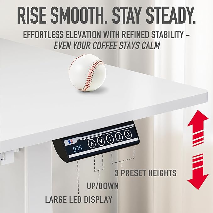 SHW 40-Inch Mobile Electric Height Adjustable Sit to Stand Desk with Drawer, Hanging Hooks and Cable Management, White