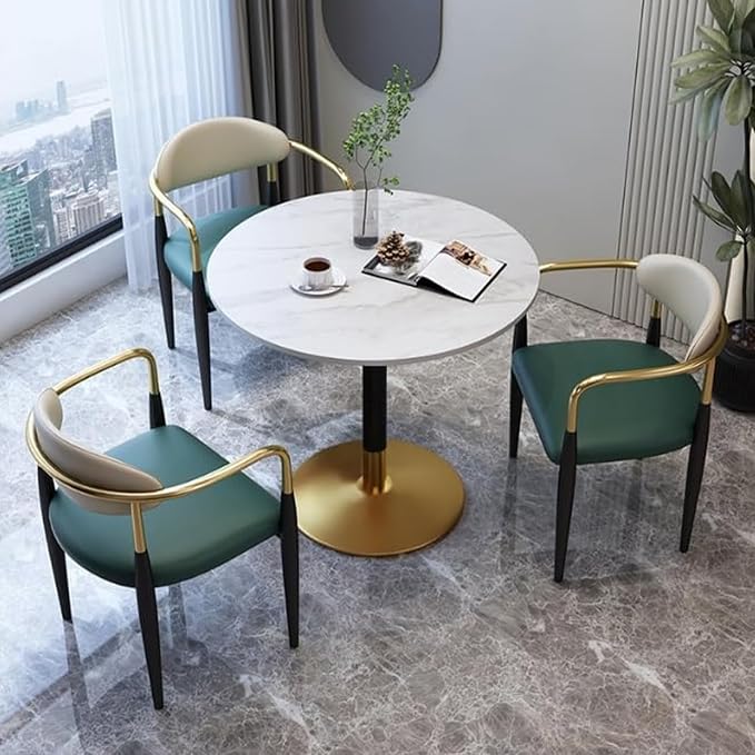 31.5" Round Dining Table, White Sintered Stone Top Kitchen Table with Sturdy Metal Base and Reinforced Support Post, Space-Saving for Home, Apartment, Bistro & Coffee Shop