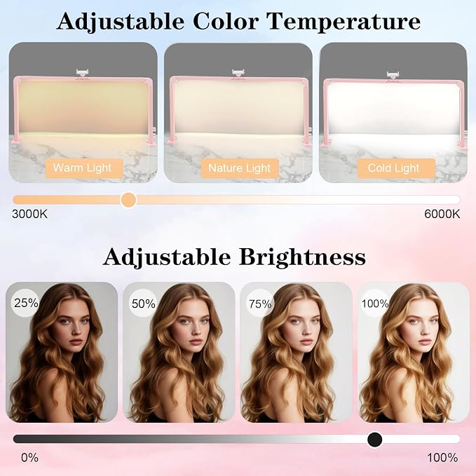 Nail Tech Lamp for Desk, 34 in Large Half Moon Light with Phone Holder, 48W Brightness Adjustable Lash ARC Light for Manicure, Tattoo, Spa, Salon, 3000K-6000K LED Manicure Lamp(Pink)