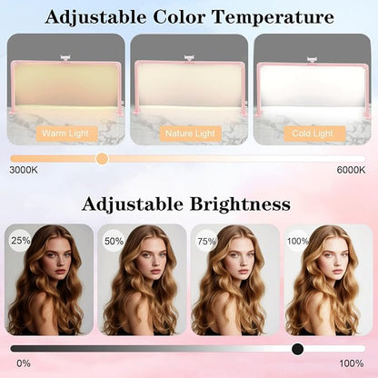 Nail Tech Lamp for Desk, 34 in Large Half Moon Light with Phone Holder, 48W Brightness Adjustable Lash ARC Light for Manicure, Tattoo, Spa, Salon, 3000K-6000K LED Manicure Lamp(Pink)