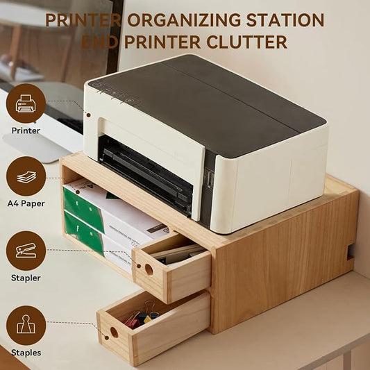 KIRIGEN Printer Stand with Storage Drawer and Cable Management for Desk Document Paper Organizer for Home Office DYJG-NA