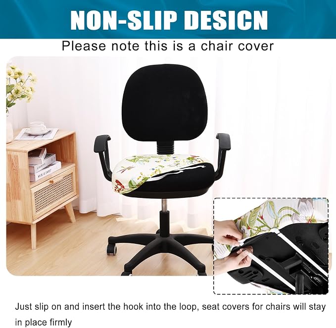 Smiry Printed Office Computer Chair Seat Covers, Stretch Fit Universal Desk Rotating Chair Cover Washable Removable Seat Cushion Protectors - Beige and Green