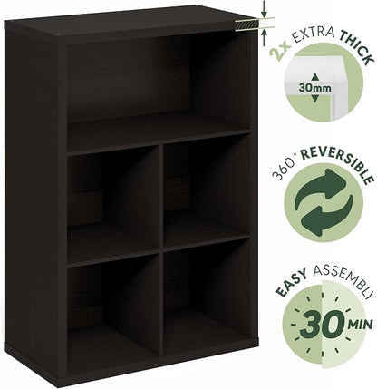 Furinno Cubicle Book Shelf, 5-Cube Bookshelf, Extra Thick Frame Cube Storage Organizer Bookcase with Closed Back, 15.3 x 29.9 x 43.3, for Living Room, Bedroom, Home Office, Black Dark Oak