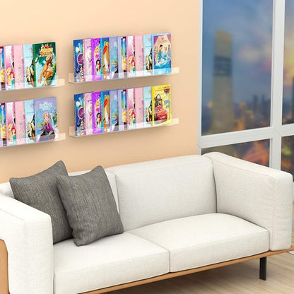 NIUBEE 36" Premium Acrylic Floating Nursery Kids Bookshelf Wall Ledge Shelf, Clear Invisible Spice Rack Bathroom Storage Shelves Display Organizer, 50% Thicker with Screwdriver, Set of 4