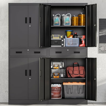 Wanfu Metal Storage Cabinet, 71" H x 28" W x 16" D Locking Storage Cabinet with Adjustable Shelves and 1 Drawer, Steel Cabinet for Office, Garage, Home, School, Utility (Black)