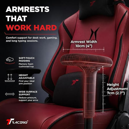 TTRACING Ergonomic Gaming Chair with 22-Inch Extra Wide Seat | Premium cold-molded foam desk seating for home office setup. Features 135° recline and heavy-duty frame Red