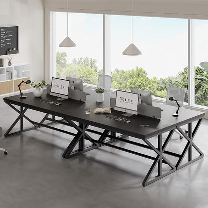 IBF Modern Black Computer Desk, Long Home Office Desk for Writing Study, Large Simple Wood Metal Work Desk in Bedroom, Big Industrial Pc Gaming Workstation Executive Computer Table, Black Oak, 60 Inch