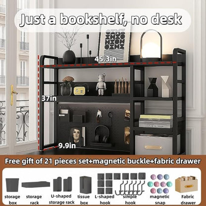 Desktop Bookshelf, pegboard Storage and Organization Rack, Dorm Desk Shelf, Desk Hutch, Desktop Storage for Office, Study, Student Display Rack,Desktop Shelves (Black 45.3" Lx9.9 Wx37 H)