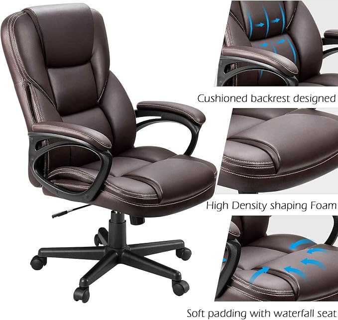 Furmax Office Executive Chair High Back Adjustable Managerial Home Desk Chair, Swivel Computer PU Leather Chair with Lumbar Support (2, Brown)