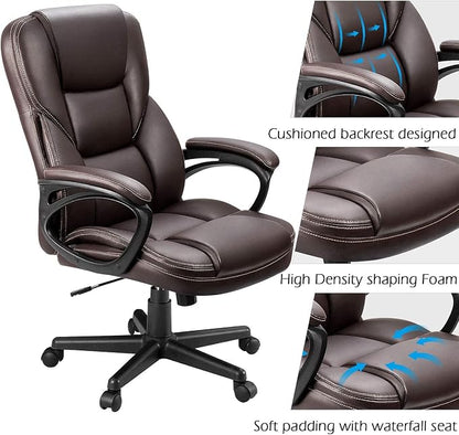 Furmax Office Executive Chair High Back Adjustable Managerial Home Desk Chair, Swivel Computer PU Leather Chair with Lumbar Support (2, Brown)