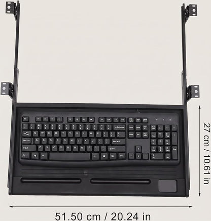 jojofuny Under Desk Keyboard Tray with Pen Organizer, Screw-Mounted Slide-Out Organizer Drawer, 20x10 inches Space-Saving Under Desk Shelf for Mouse, Pens & Office Supplies