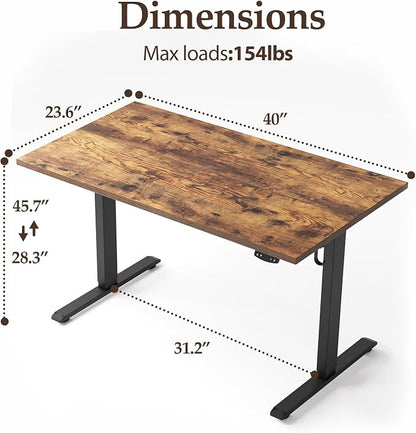Klicelor 40 Inch Electric Standing Desk, Height Adjustable Office Desk, Sit Stand Up Computer Desk with Memory Preset, Two-Piece Desktop, Rustic Brown