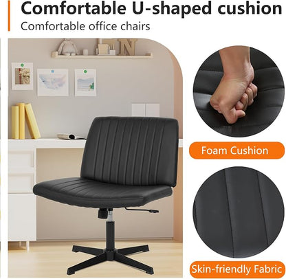 FDW Criss Cross Chair Armless Cross Legged Office Desk Chair Adjustable Swivel Ergonomic Gaming Chair No Wheels Backrest with Wide Seat Native Sponge Computer Task Vanity Chair for Home Office,Black