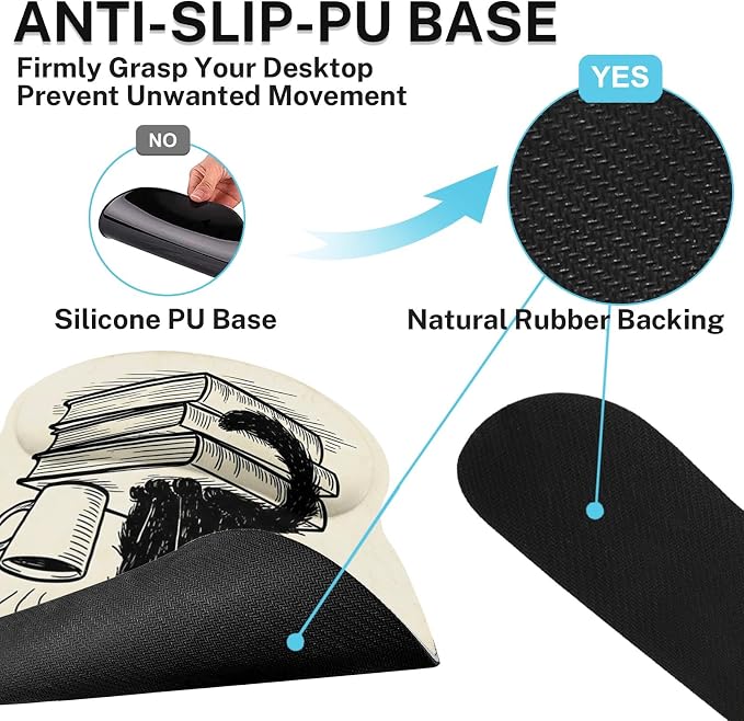 Britimes Black Cat Coffee Keyboard Mouse Pad Set Vintage Funny Book 4in1 Large Mousepad+Keyboard Wrist Rest+Mouse Wrist Rest+Coaster Ergonomic Design for Home Office Computer 35.4x15.7 inches