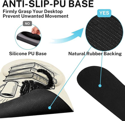 Britimes Black Cat Coffee Keyboard Mouse Pad Set Vintage Funny Book 4in1 Large Mousepad+Keyboard Wrist Rest+Mouse Wrist Rest+Coaster Ergonomic Design for Home Office Computer 35.4x15.7 inches