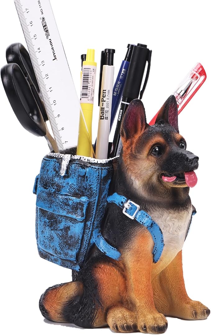 SHENGTIAN German Shepherd Pen Holder, Cute Dog Desk Decor Pencil Holder for Desk, Unique Themed Gifts for German Shepherd Lovers & Owners, Dog Office Supplies Home Decor