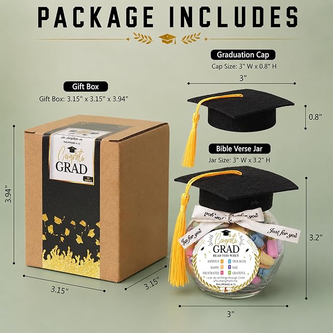 Graduation Bible Verses Jar with Grad Cap and Meaningful Cards, 2026 Graduation Gift for Him Her, Cute Congrats Class Middle High School College Congrats Grad Decor