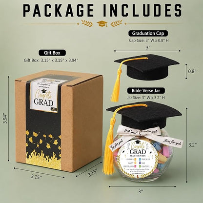 Graduation Bible Verses Jar with Grad Cap and Meaningful Cards, 2026 Graduation Gift for Him Her, Cute Congrats Class Middle High School College Congrats Grad Decor