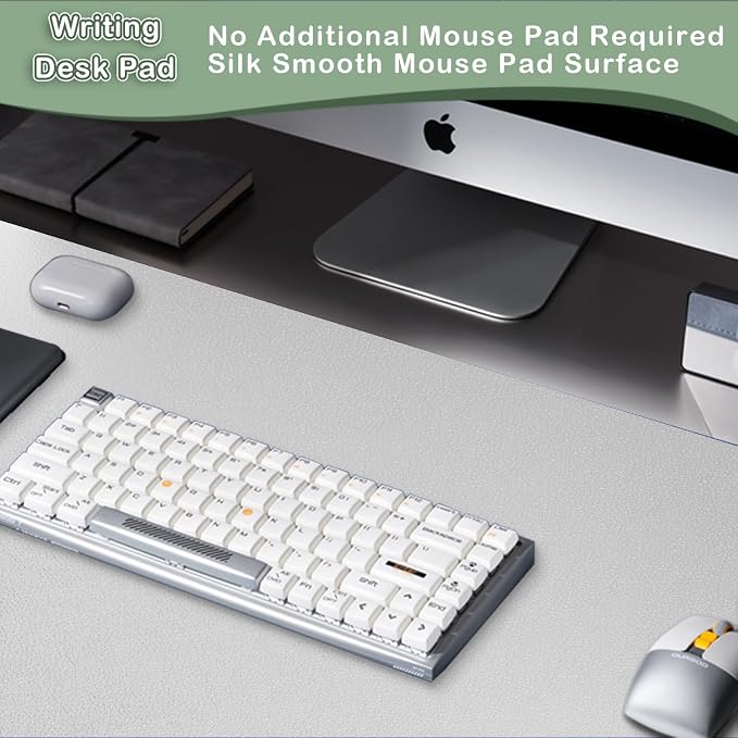 Boutilon Leather Desk Pad Protector,Non-Slip Mouse Pad,Laptop Desk Pad,Office Mouse Mat,Waterproof Leather Desk Blotter,Desk Writing Pad for Office and Home (L-Grey,35"x 17")